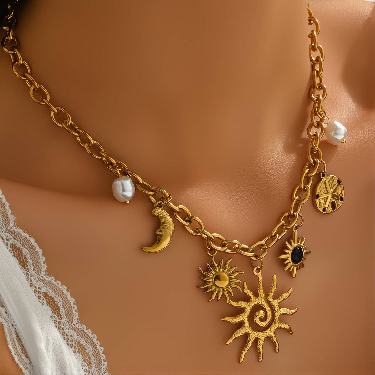 Astre Crescent & Sun Necklace