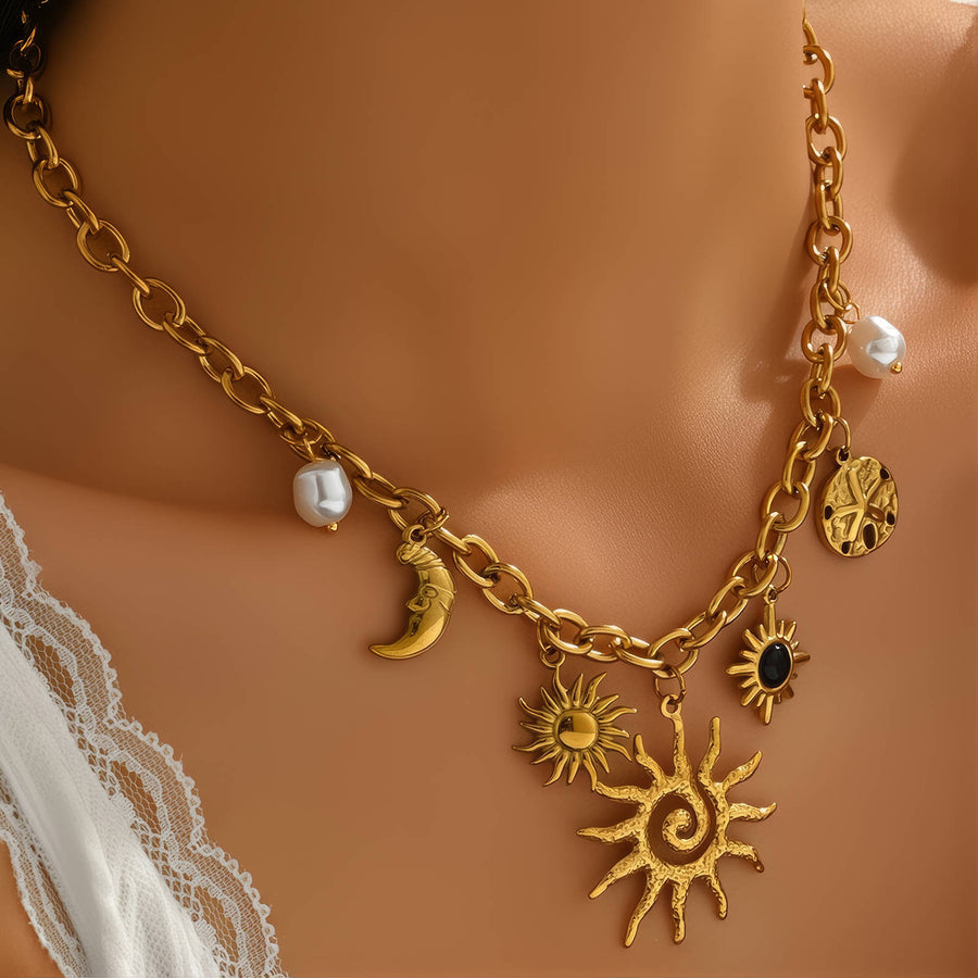 Astre Crescent & Sun Necklace