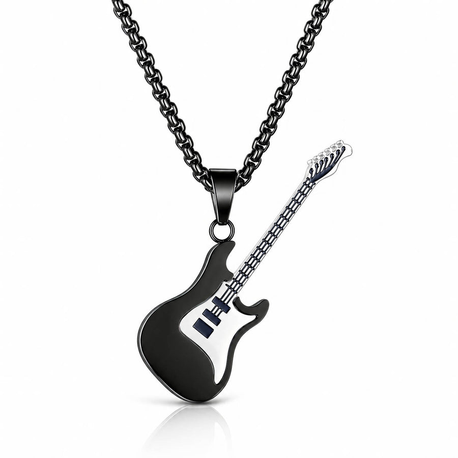 Men's Black Guitar Necklace
